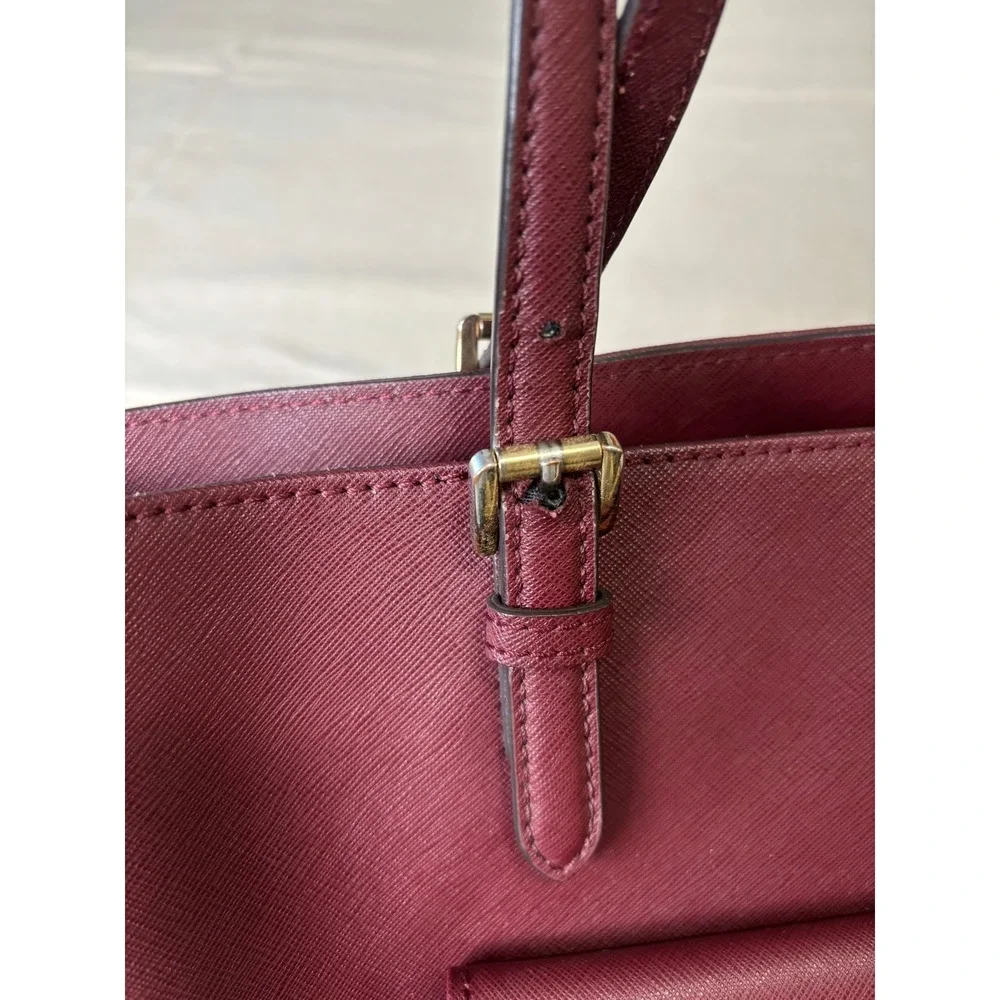 Michael Kors Tote Bag Medium Burgundy Saffiano Leather Front Pocket Shoulder Bag